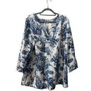 Liz & Co Lightweight Linen Blend Tunic - Breezy Boho Top XL